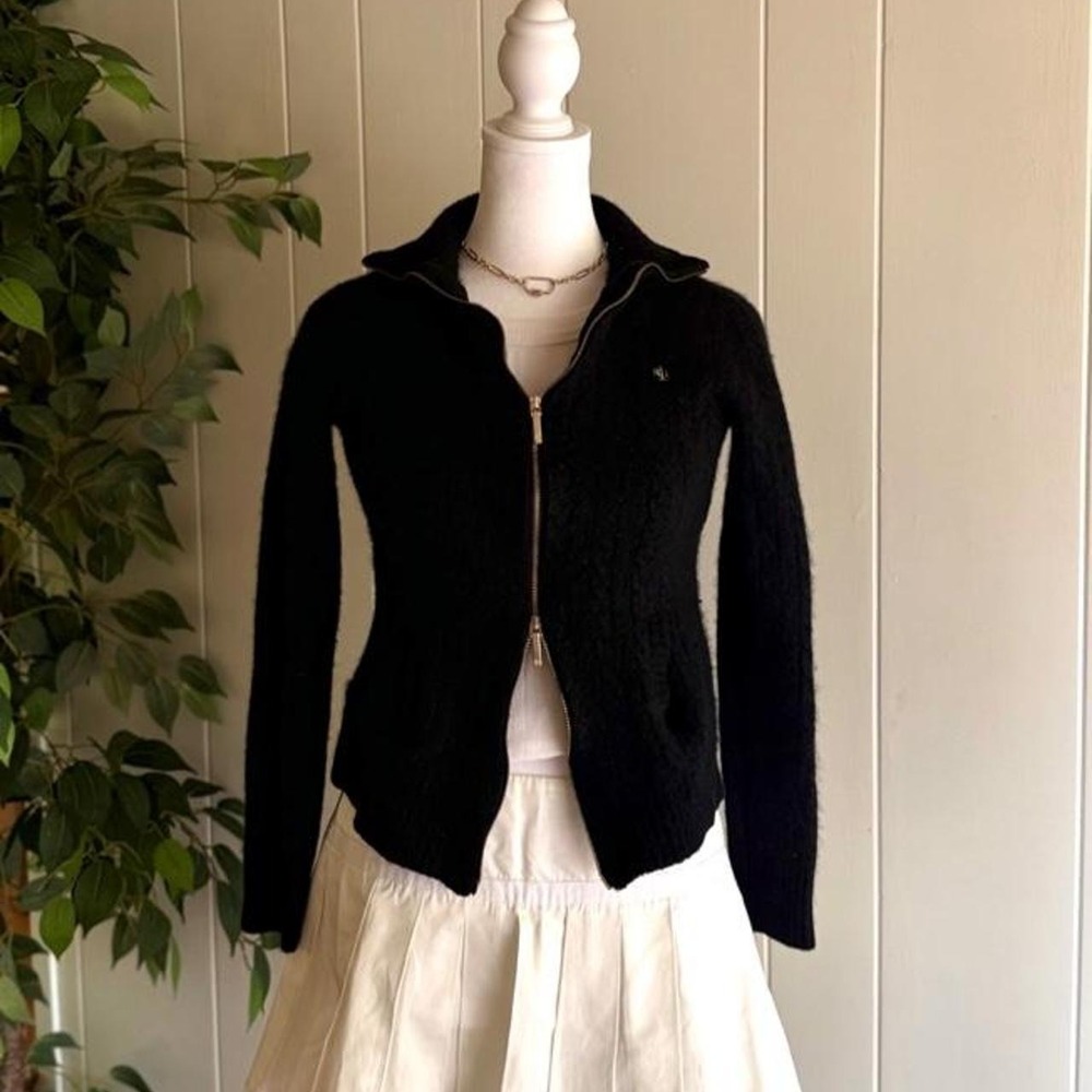 Ralph Lauren Black Zip up Cashmere Sweater with Gold Zipper Women's Size Medium
